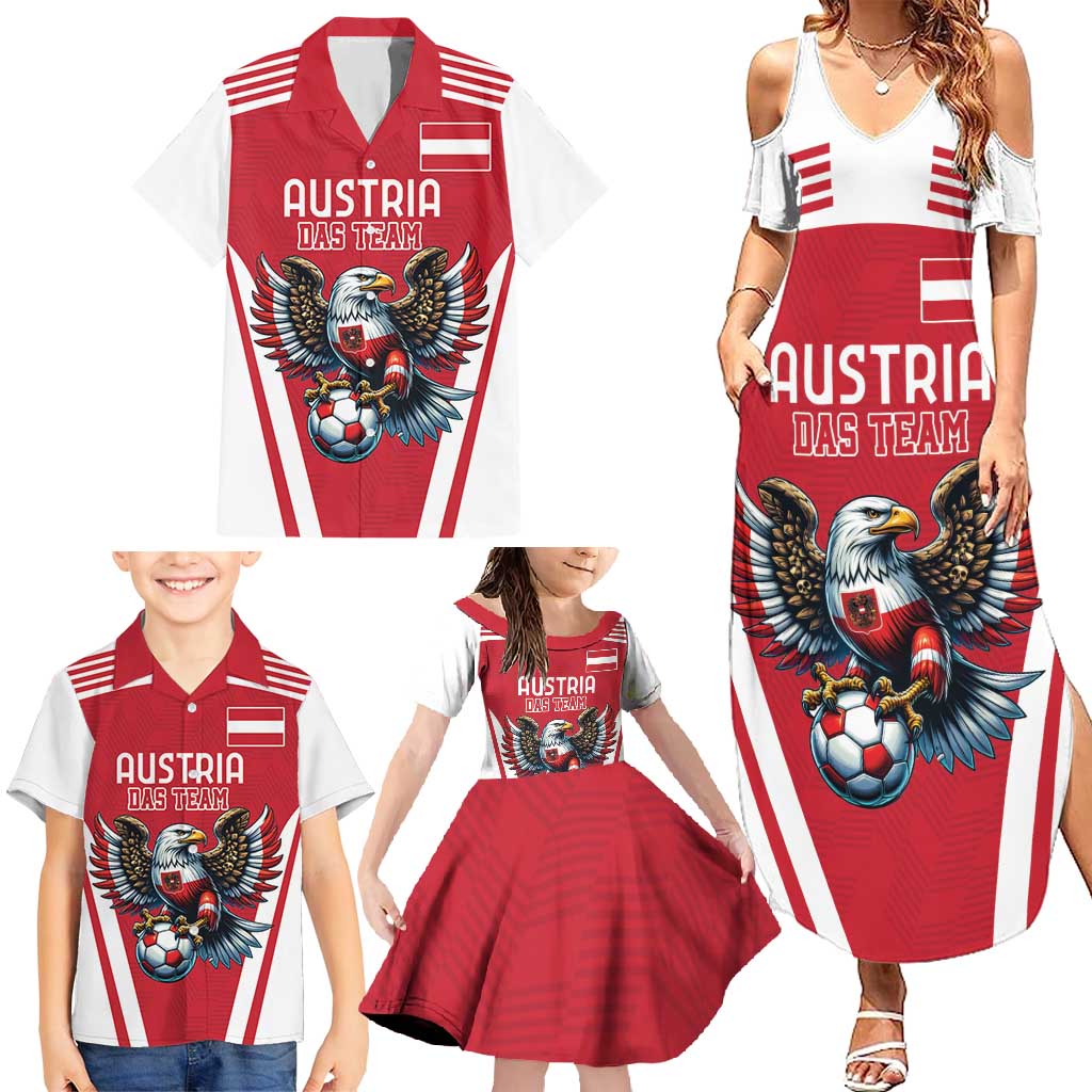 Custom Austria Football Family Matching Summer Maxi Dress and Hawaiian Shirt Das Team With Eagle Mascot - Wonder Print Shop