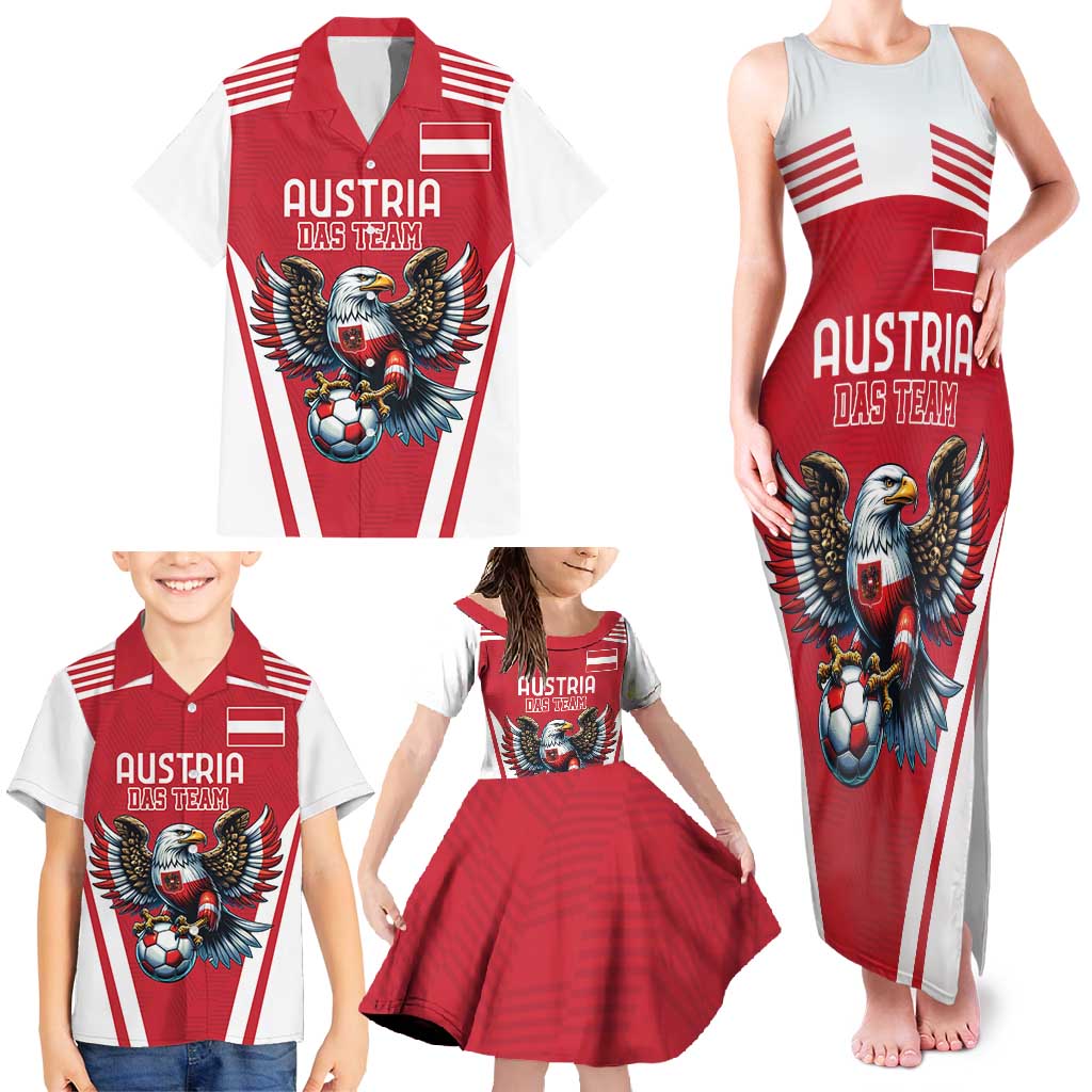 Custom Austria Football Family Matching Tank Maxi Dress and Hawaiian Shirt Das Team With Eagle Mascot - Wonder Print Shop