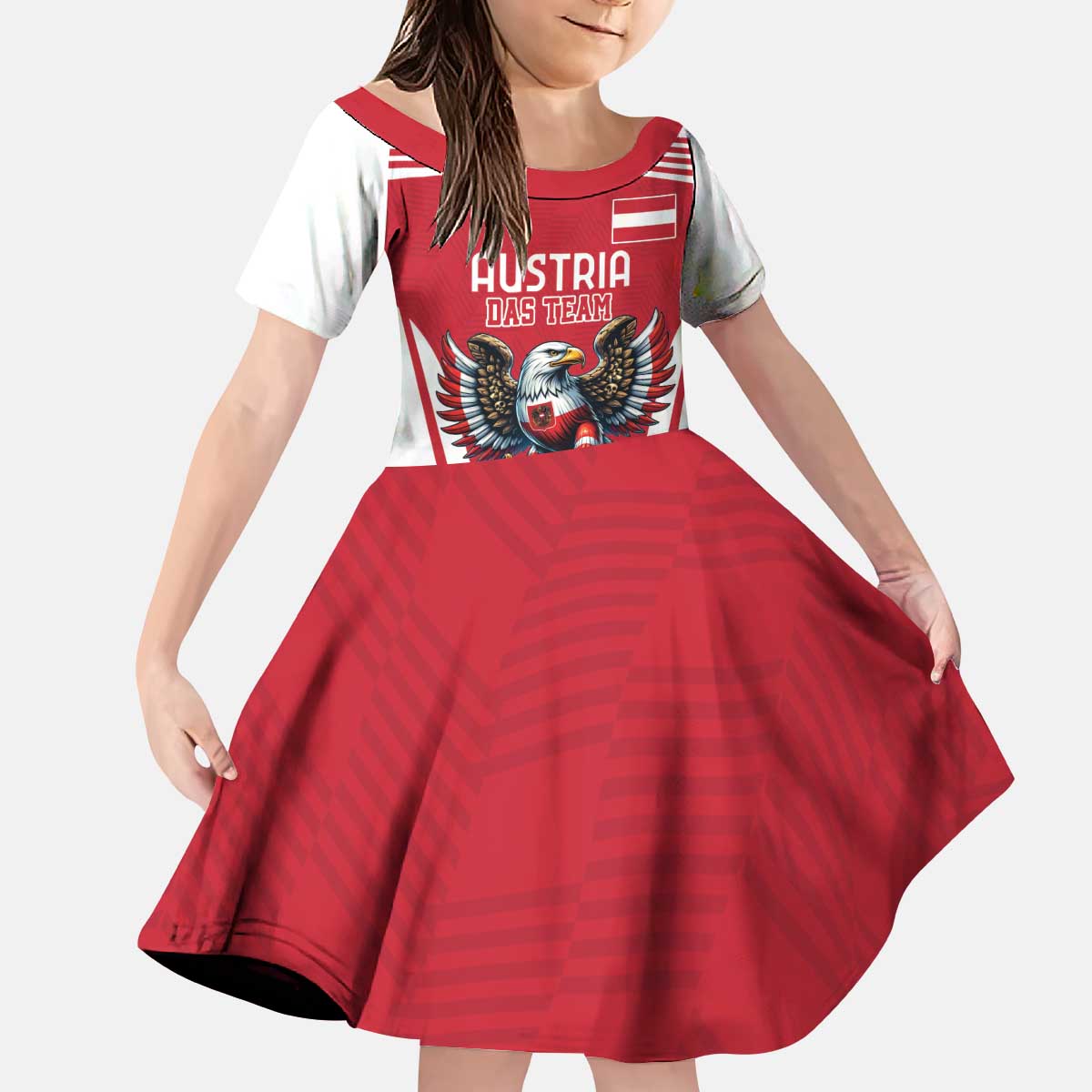 Custom Austria Football Kid Short Sleeve Dress Das Team With Eagle Mascot - Wonder Print Shop