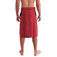 Red athletic shorts with elastic waistband and front seam panels