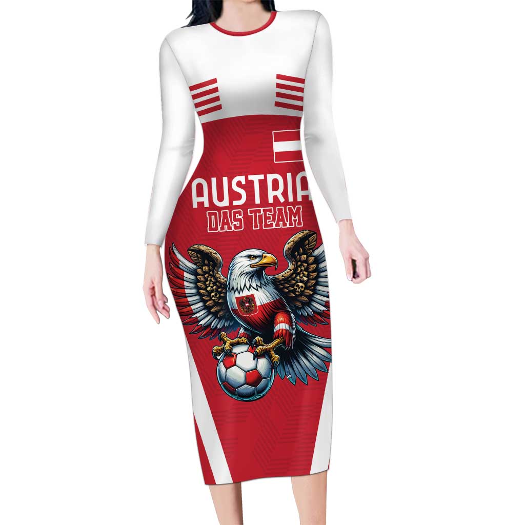 Custom Austria Football Long Sleeve Bodycon Dress Das Team With Eagle Mascot - Wonder Print Shop