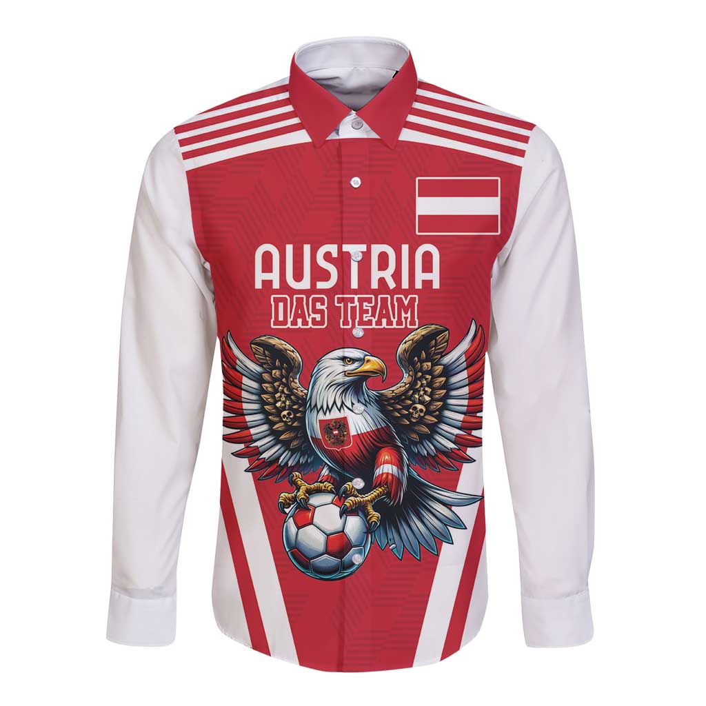 Custom Austria Football Long Sleeve Button Shirt Das Team With Eagle Mascot - Wonder Print Shop