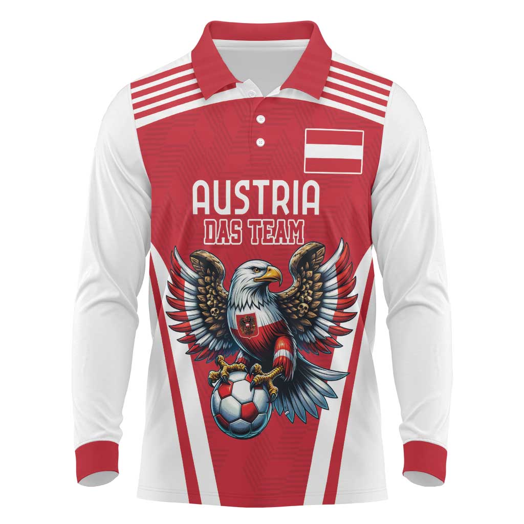 Custom Austria Football Long Sleeve Polo Shirt Das Team With Eagle Mascot - Wonder Print Shop