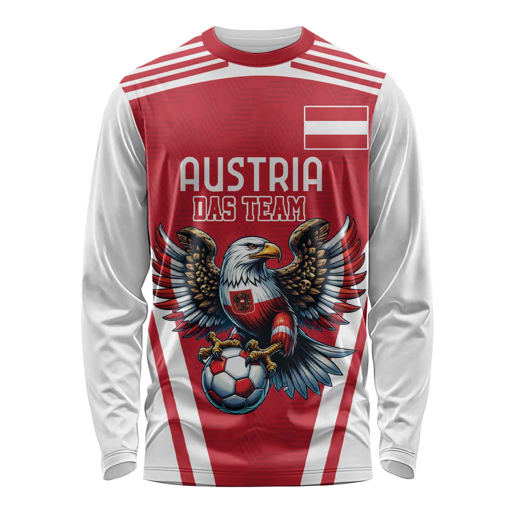 Red and white striped long-sleeve football shirt with Austria eagle crest graphic