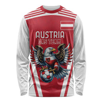 Red and white striped long-sleeve football shirt with Austria eagle crest graphic