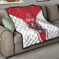 Red and white quilt with diamond pattern, eagle mascot art, and “Your Text”