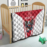 Red and white baby quilt with eagle mascot design and “Your Text”