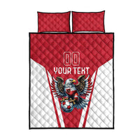 Red and white quilt bed set with eagle mascot, football design, and two-panel pillow set