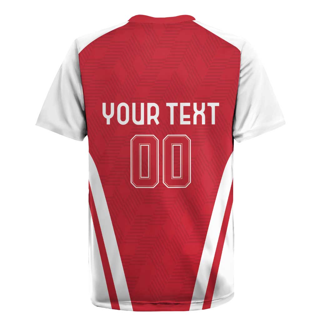 Red back panel football rugby jersey with YOUR TEXT and number 00