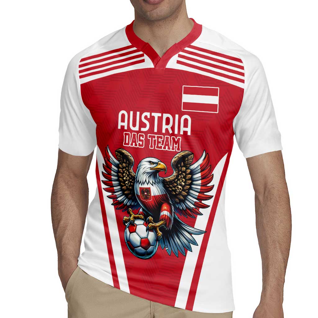 Red and white striped football rugby jersey with eagle mascot graphic on front