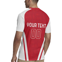Red and white striped football rugby jersey back with YOUR TEXT and number 00