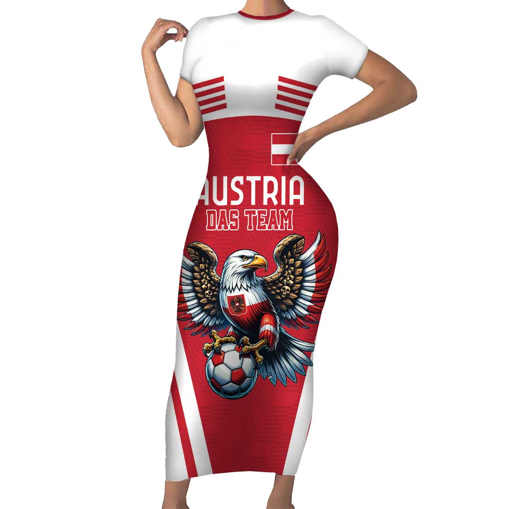 Custom Austria Football Short Sleeve Bodycon Dress Das Team With Eagle Mascot - Wonder Print Shop