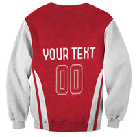 Red unisex football sweatshirt back with 'YOUR TEXT' and number 00, white stripe panels