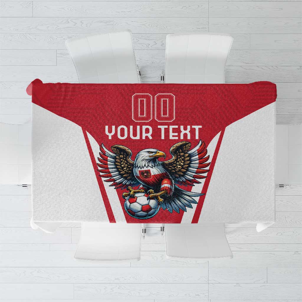 Red and white football tablecloth with eagle soccer mascot and 'YOUR TEAM' text