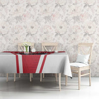 Red and white football tablecloth on dining table with eagle soccer center and stripes