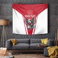 Red and white football tapestry banner with eagle mascot and “YOUR TEXT” in the center