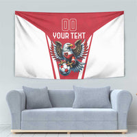 Red and white football-themed tapestry banner with eagle mascot and “YOUR TEXT” header