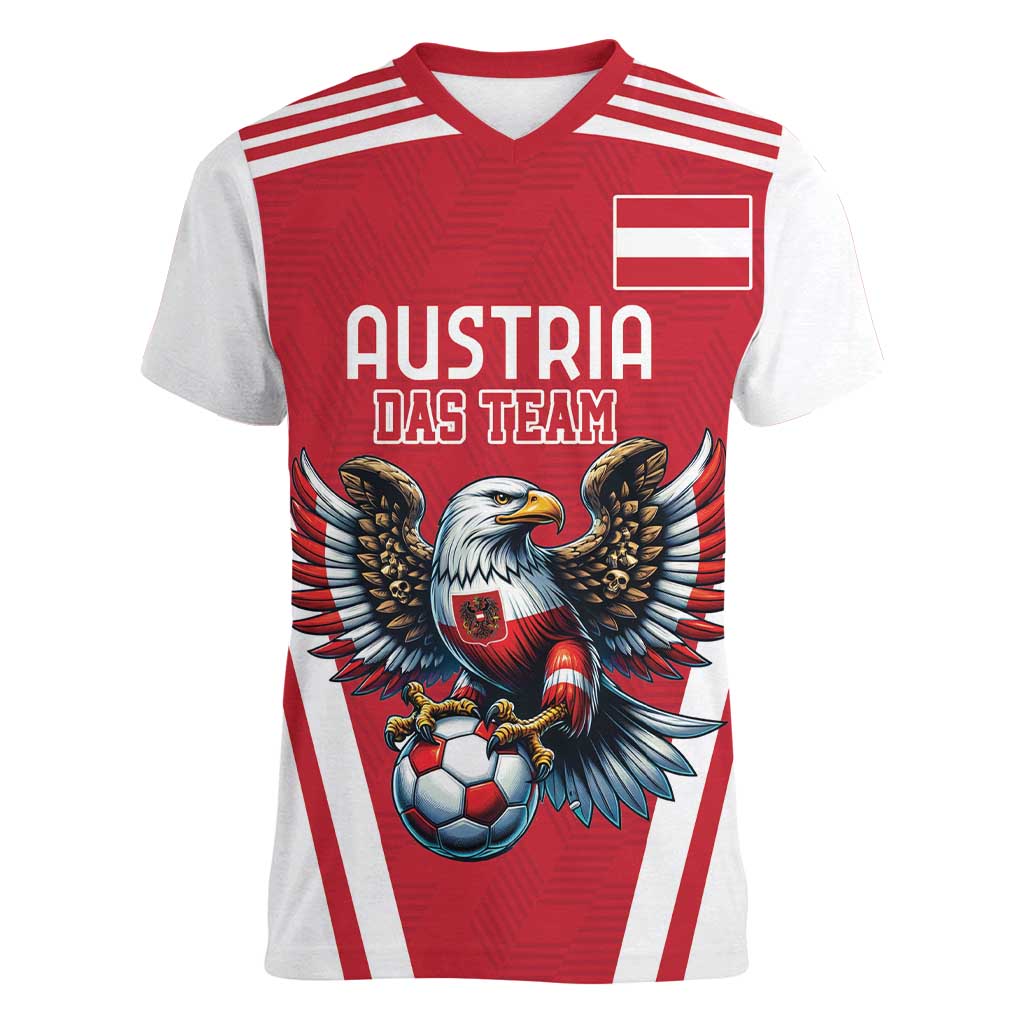 Custom Austria Football Women V-Neck T-Shirt Das Team With Eagle Mascot - Wonder Print Shop