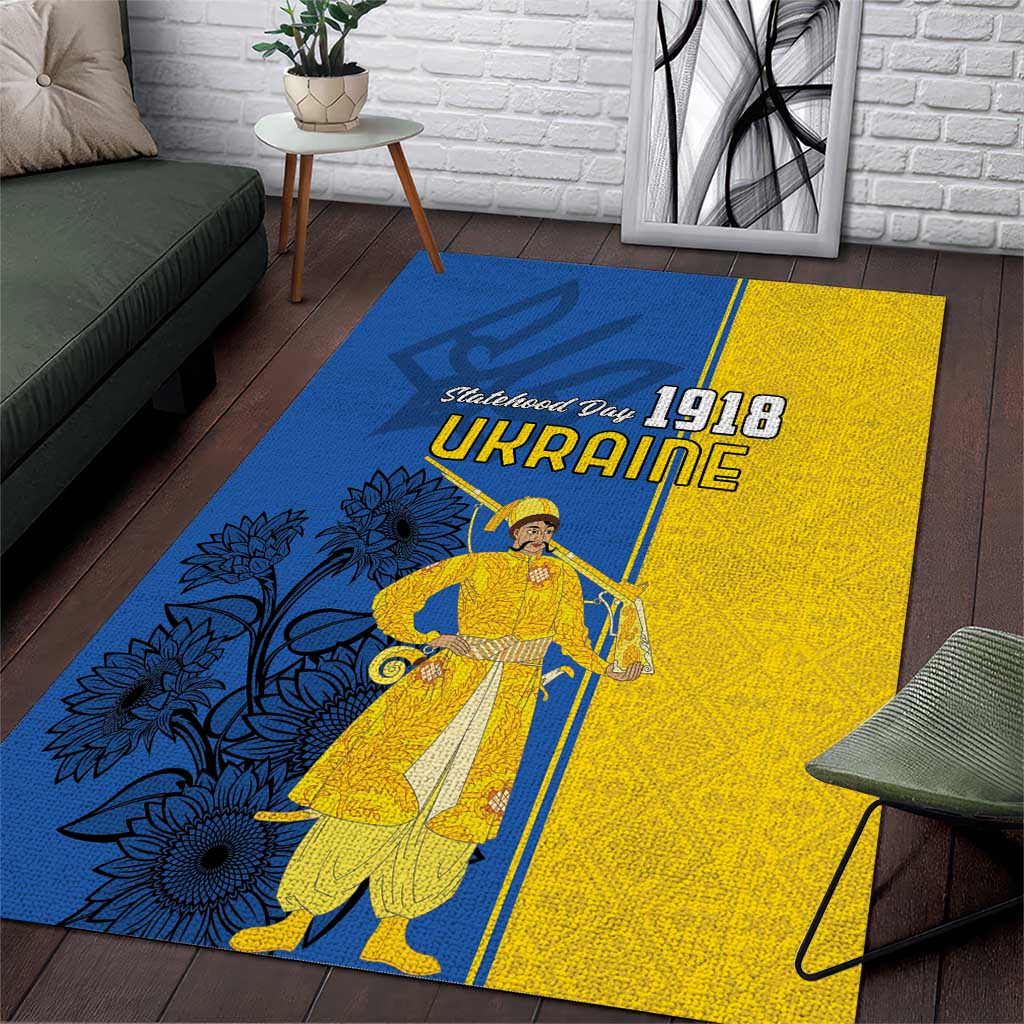 Ukraine Statehood Day 1918 Area Rug Coat Of Arms With Ukrainian Folk Pattern