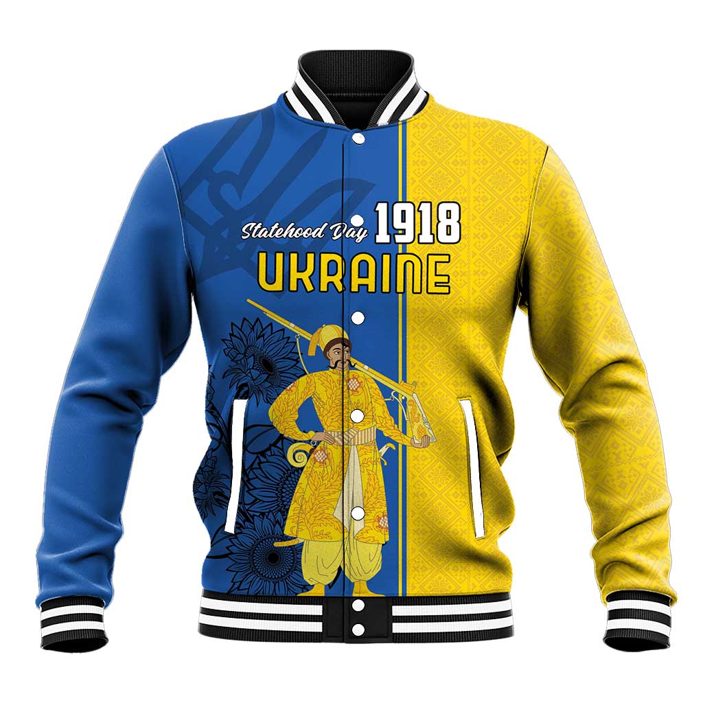 Ukraine Statehood Day 1918 Baseball Jacket Coat Of Arms With Ukrainian Folk Pattern