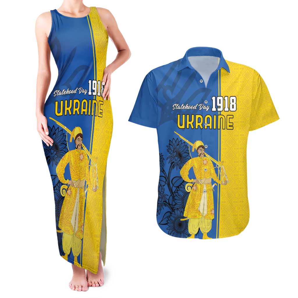 Ukraine Statehood Day 1918 Couples Matching Tank Maxi Dress and Hawaiian Shirt Coat Of Arms With Ukrainian Folk Pattern