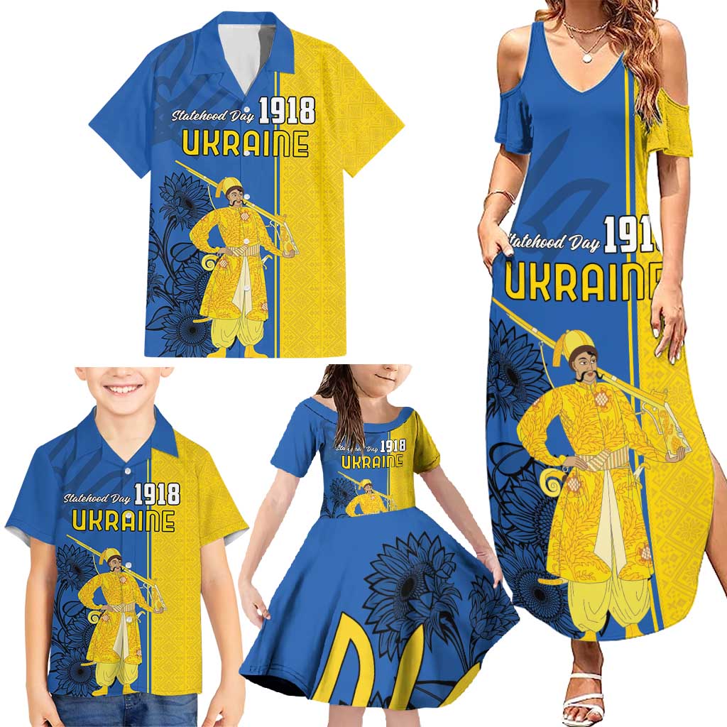 Ukraine Statehood Day 1918 Family Matching Summer Maxi Dress and Hawaiian Shirt Coat Of Arms With Ukrainian Folk Pattern