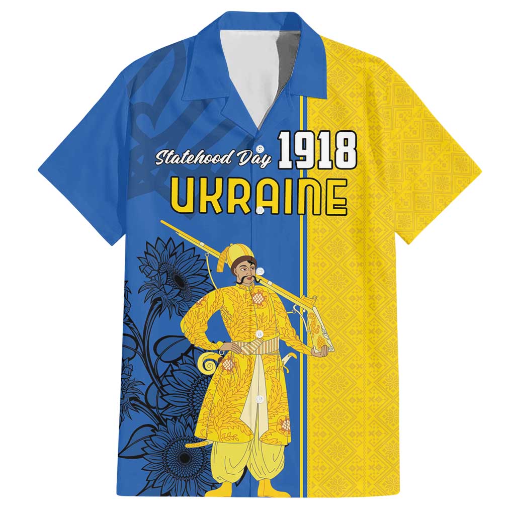 Ukraine Statehood Day 1918 Hawaiian Shirt Coat Of Arms With Ukrainian Folk Pattern