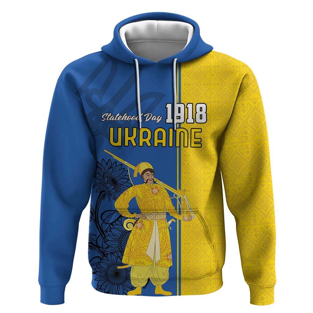 Ukraine Statehood Day 1918 Hoodie Coat Of Arms With Ukrainian Folk Pattern