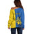 Ukraine Statehood Day 1918 Off Shoulder Sweater Coat Of Arms With Ukrainian Folk Pattern