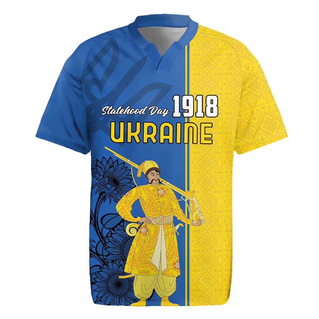 Ukraine Statehood Day 1918 Rugby Jersey Coat Of Arms With Ukrainian Folk Pattern