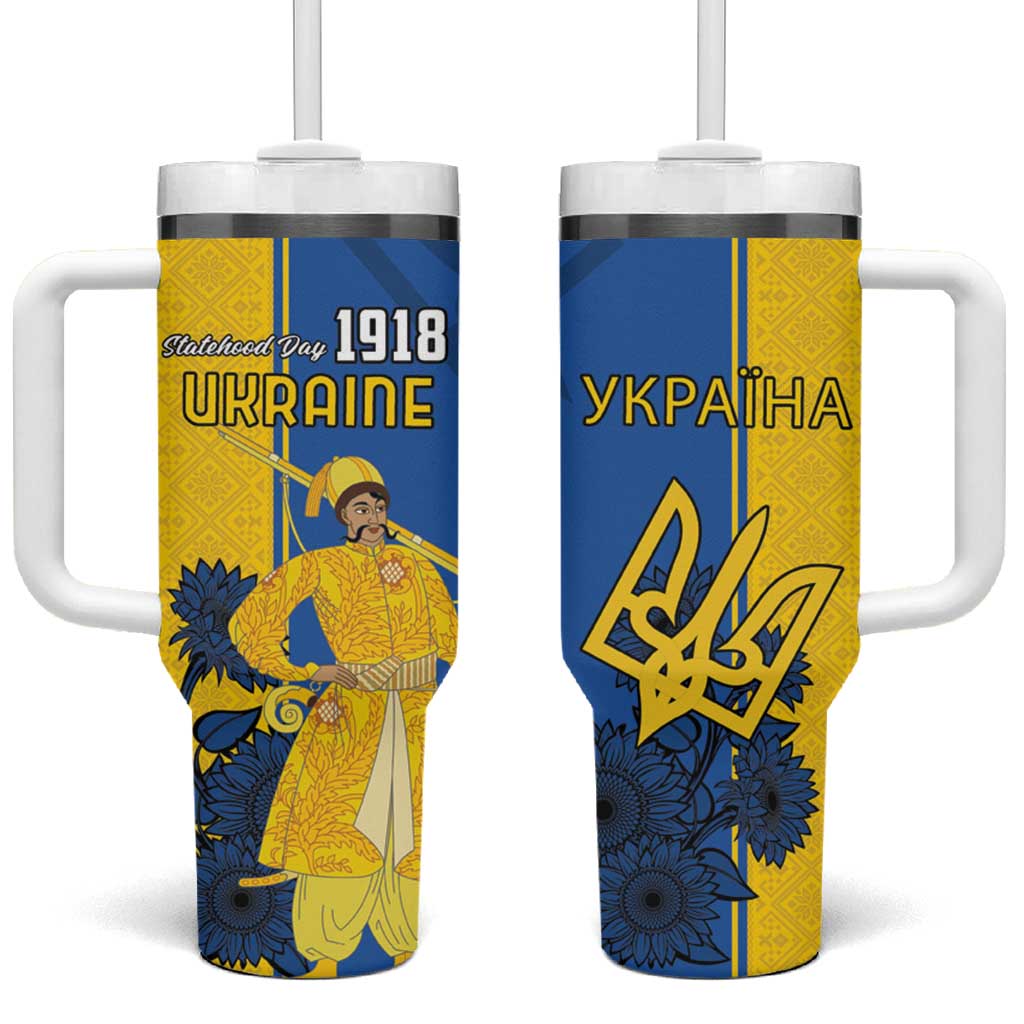 Ukraine Statehood Day 1918 Tumbler With Handle Coat Of Arms With Ukrainian Folk Pattern