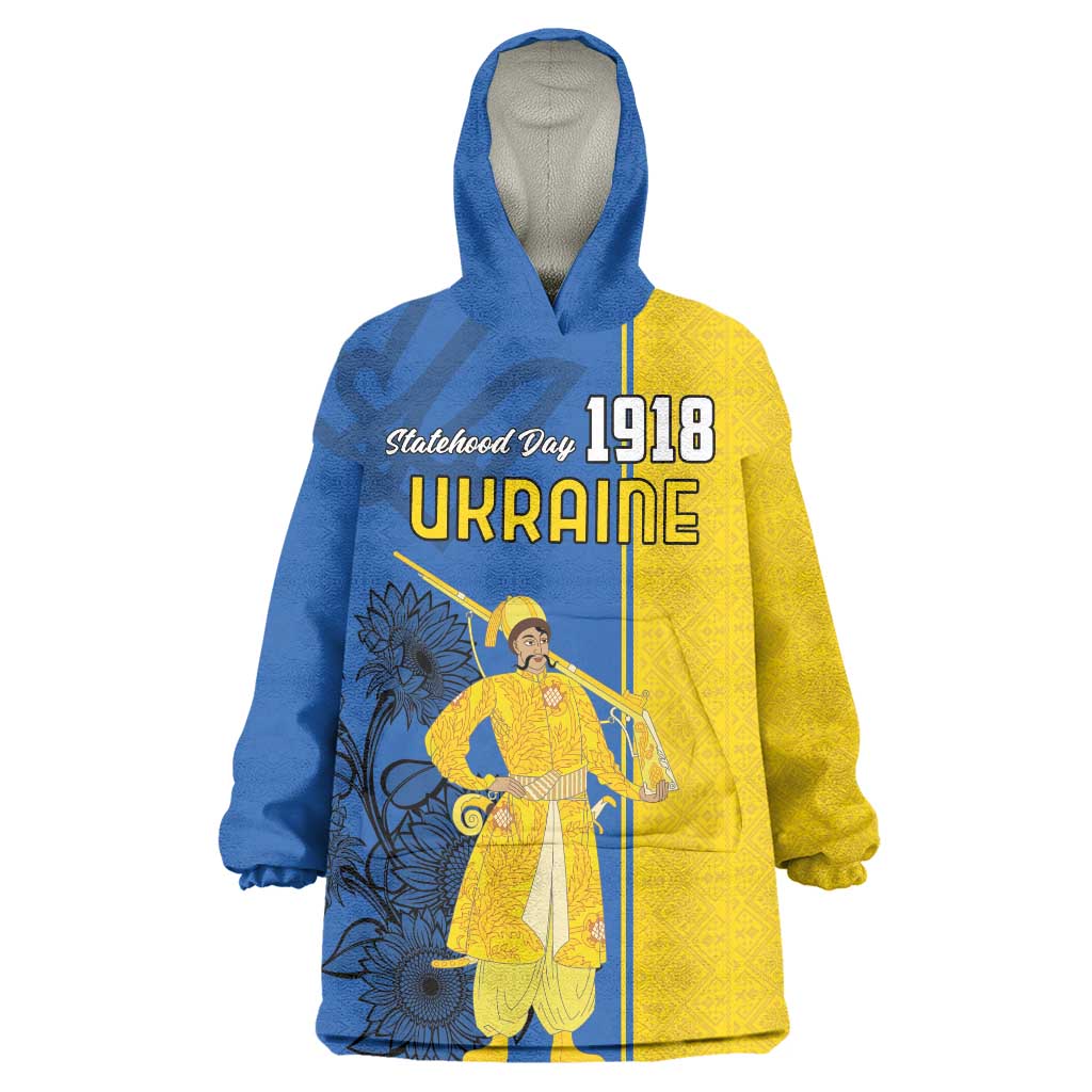 Ukraine Statehood Day 1918 Wearable Blanket Hoodie Coat Of Arms With Ukrainian Folk Pattern