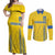 Custom Ukraine Football Couples Matching Off Shoulder Maxi Dress and Long Sleeve Button Shirt Come On Zbirna Yellow Version