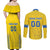 Custom Ukraine Football Couples Matching Off Shoulder Maxi Dress and Long Sleeve Button Shirt Come On Zbirna Yellow Version