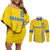 Custom Ukraine Football Couples Matching Off Shoulder Short Dress and Long Sleeve Button Shirt Come On Zbirna Yellow Version