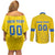 Custom Ukraine Football Couples Matching Off Shoulder Short Dress and Long Sleeve Button Shirt Come On Zbirna Yellow Version