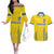 Custom Ukraine Football Couples Matching Off The Shoulder Long Sleeve Dress and Hawaiian Shirt Come On Zbirna Yellow Version