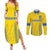 Custom Ukraine Football Couples Matching Summer Maxi Dress and Long Sleeve Button Shirt Come On Zbirna Yellow Version