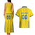 Custom Ukraine Football Couples Matching Tank Maxi Dress and Hawaiian Shirt Come On Zbirna Yellow Version