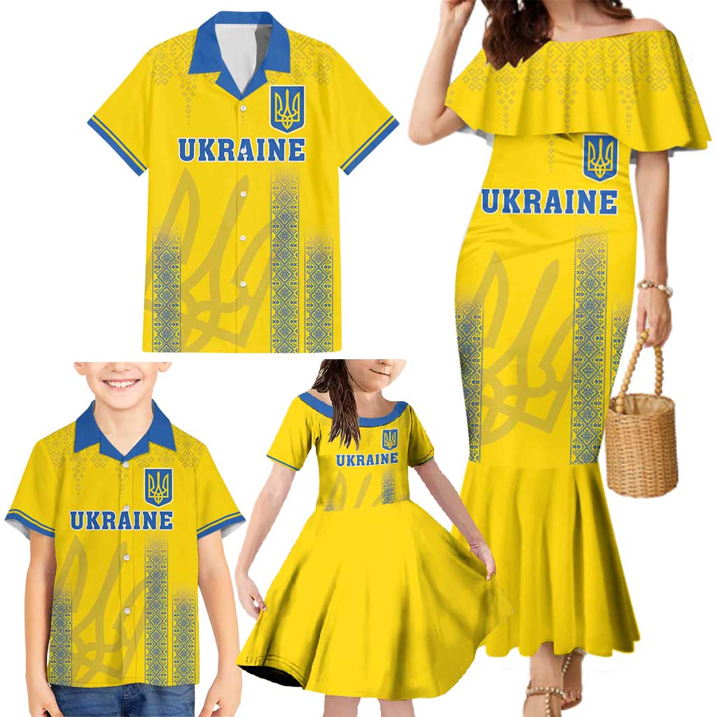 Custom Ukraine Football Family Matching Mermaid Dress and Hawaiian Shirt Come On Zbirna Yellow Version