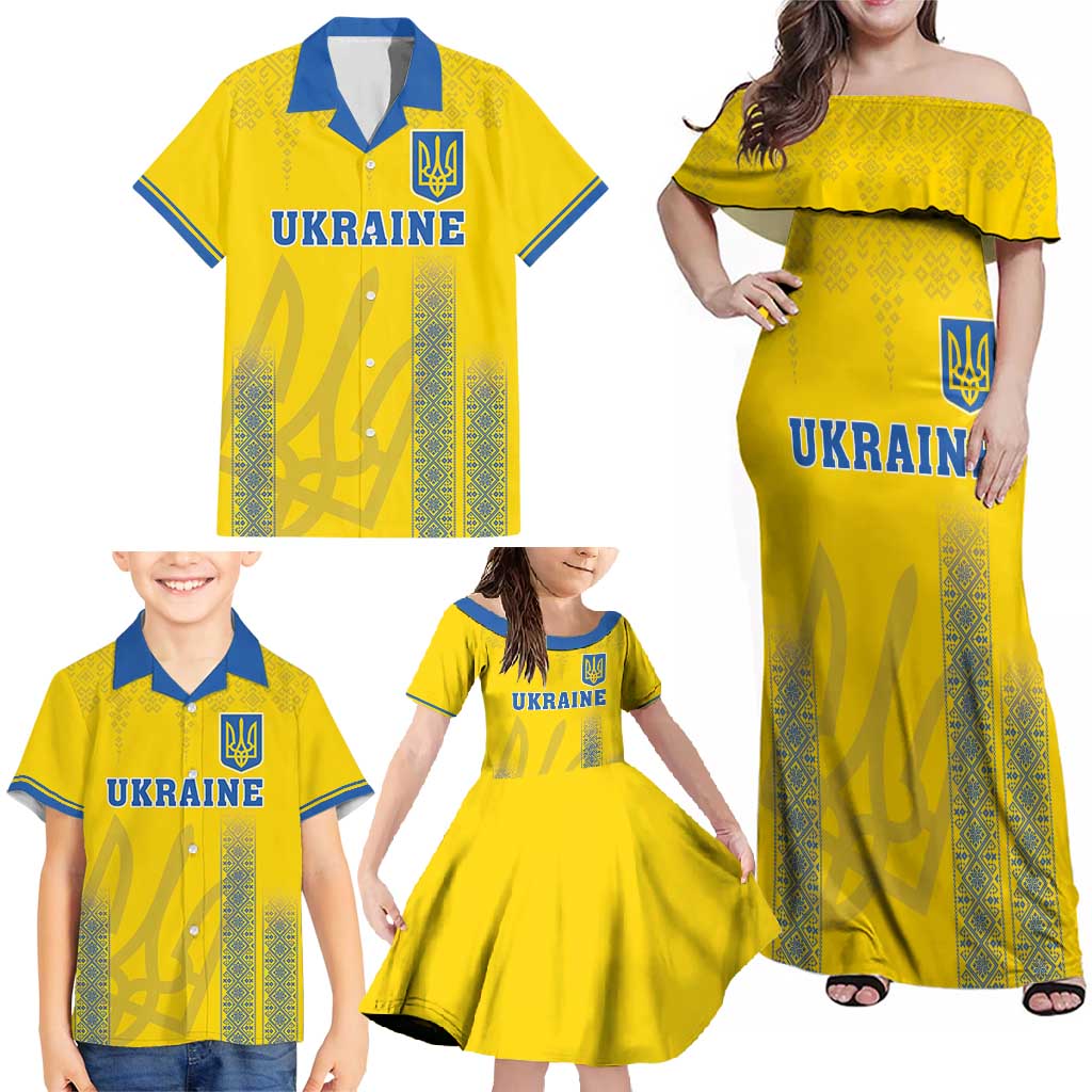 Custom Ukraine Football Family Matching Off Shoulder Maxi Dress and Hawaiian Shirt Come On Zbirna Yellow Version