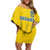 Custom Ukraine Football Family Matching Off Shoulder Short Dress and Hawaiian Shirt Come On Zbirna Yellow Version