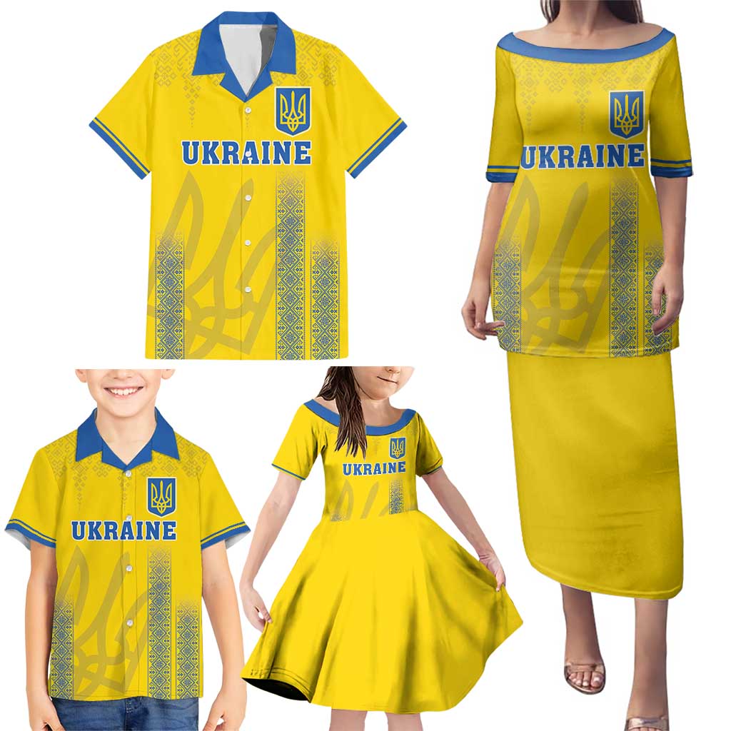 Custom Ukraine Football Family Matching Puletasi and Hawaiian Shirt Come On Zbirna Yellow Version