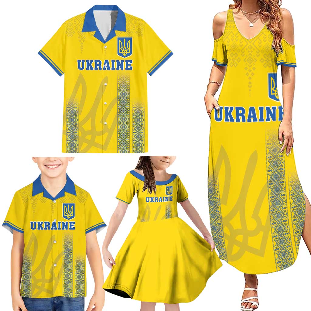 Custom Ukraine Football Family Matching Summer Maxi Dress and Hawaiian Shirt Come On Zbirna Yellow Version