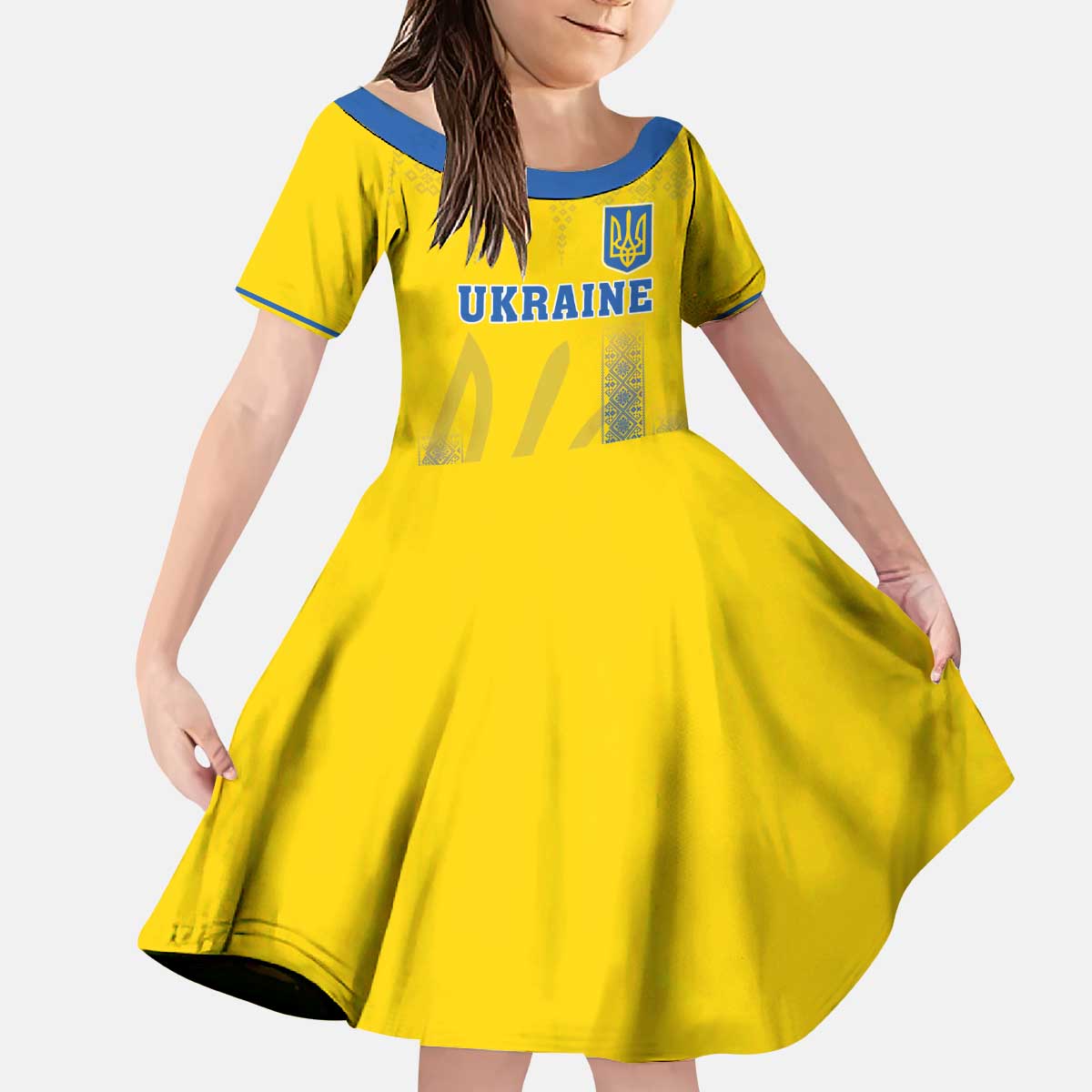 Custom Ukraine Football Kid Short Sleeve Dress Come On Zbirna Yellow Version