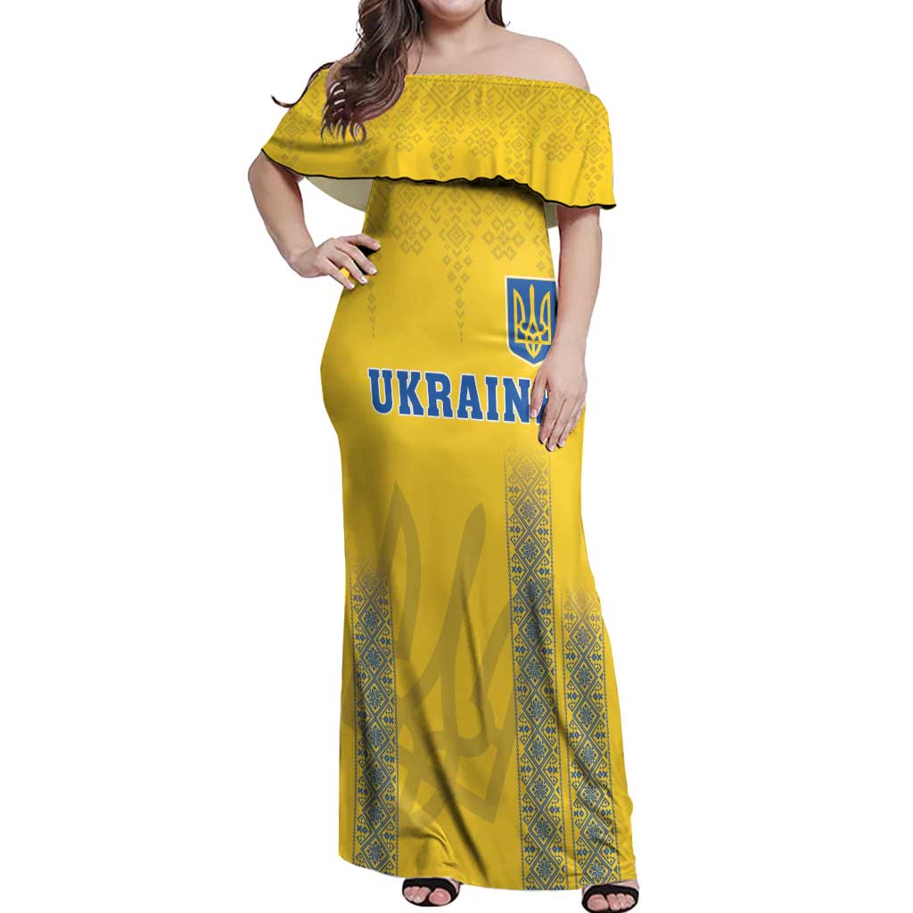 Custom Ukraine Football Off Shoulder Maxi Dress Come On Zbirna Yellow Version