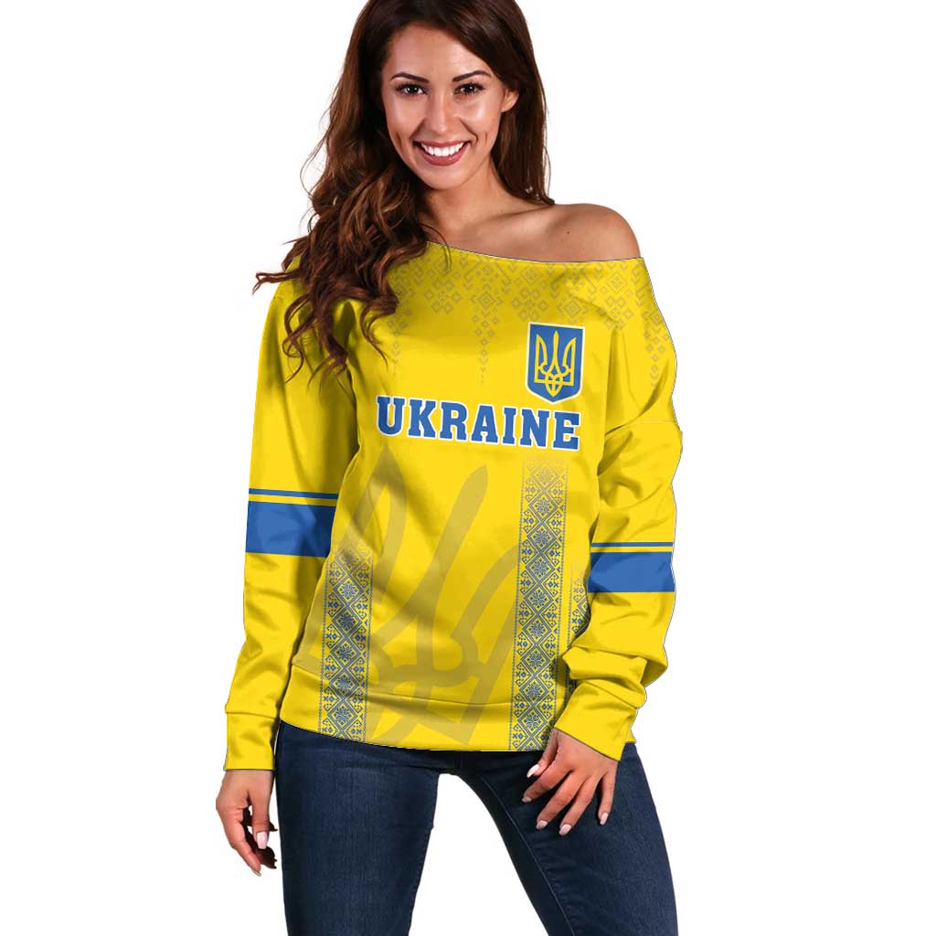 Custom Ukraine Football Off Shoulder Sweater Come On Zbirna Yellow Version