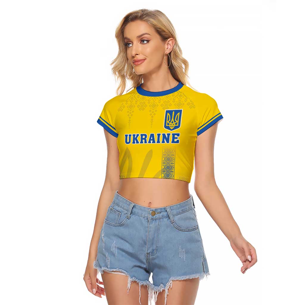 Custom Ukraine Football Raglan Cropped T Shirt Come On Zbirna Yellow Version