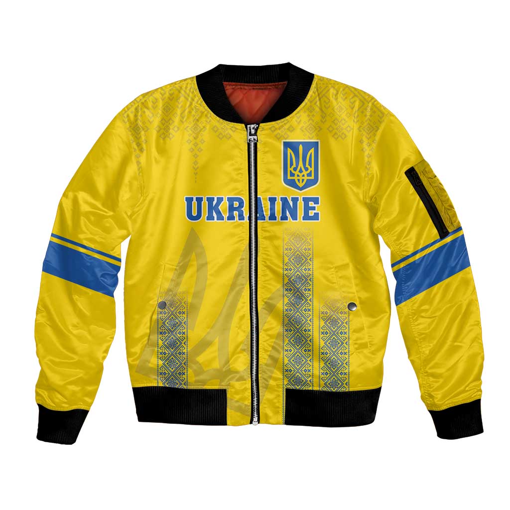 Custom Ukraine Football Sleeve Zip Bomber Jacket Come On Zbirna Yellow Version