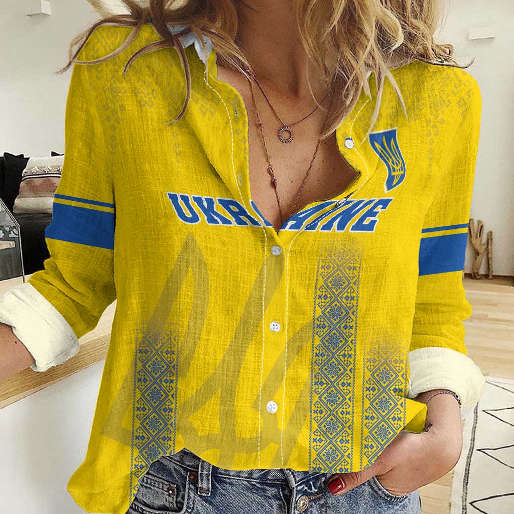 Custom Ukraine Football Women Casual Shirt Come On Zbirna Yellow Version